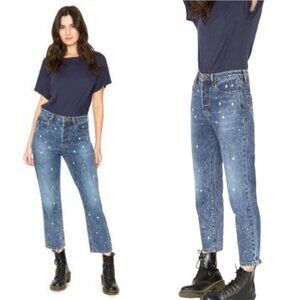 NWT Free People x Sandrine Rose Straight Leg Jean 28 Bleached Polka Dot Blue